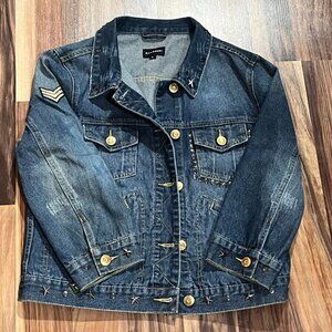 Ranbeeri Embellished Novelty Cropped 3/4 Sleeve Denim Jean Jacket